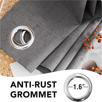 H.VERSAILTEX Linen Blackout Curtains 108 Inches Long 100% Absolutely Blackout Thermal Insulated Textured Linen Look Curtain Draperies Anti-Rust Grommet, Energy Saving with White Liner, 2 Panels, Grey