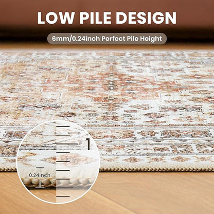 zesthome 3x5 Area Rug Ultra Soft Washable Rug, Non Slip Area Rug Indoor Entrance, Stain Resistant Rugs for Living Room Bedroom Vintage Home Decor (Orange,3'x5')