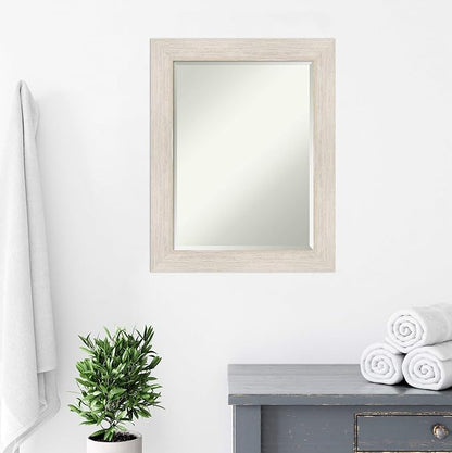 Amanti Art White Bathroom Mirror for Over Sink, 29x23 Hardwood White Wash Rectangle Vanity Mirror, Medium Rustic Farmhouse Wood Frame, Hangs Horizonally and Vertically, Bathroom Wall Decor, Beveled