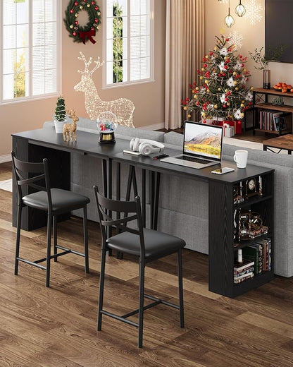 GAOMON 3 Piece Bar Table Set for 2, Bar Table and Chairs Set with with Flip Top Extension, Dining Table Set with Storage Shelves, Suitable for Small Space Kitchen Apartment, Black