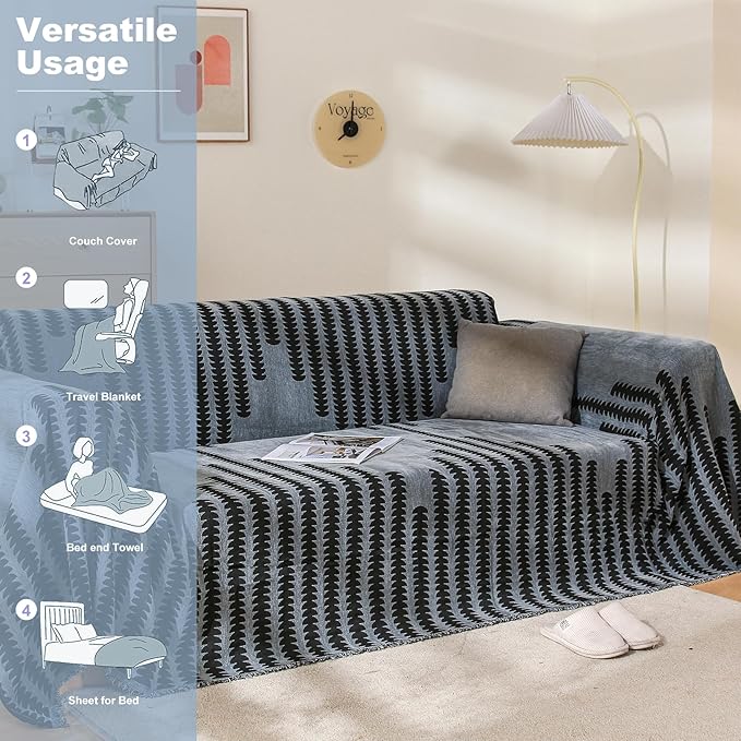 Boho Sofa Cover, Couch Covers for 3 Cushion Couch Sofa Pet Friendly, Sofa Cover Washable, Soft Chenille Living Room Couch Covers Slipcover, Pet Furniture Protecto (2# Dark Grey, 71" x 134")