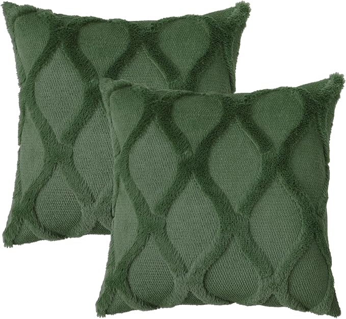 decorUhome Throw Pillow Covers 24x24 Inch Set of 2, Soft Plush Faux Fur Wool Forest Elf Couch Pillow Covers, Decorative Neutral Pillow Cases for Bed Sofa Living Room Home Decor