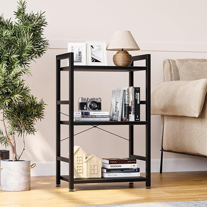 NUMENN 3 Tier Slim Bookshelf, Bookcase Shelf Storage Organizer, Modern Book Shelf for Bedroom, Living Room and Home Office, Black
