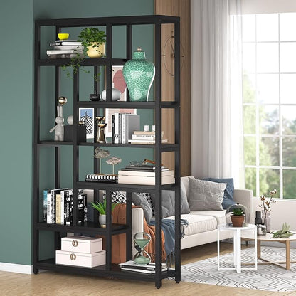Tribesigns 79 Inch Bookshelf, 7-Tier Tall Bookcase with 10-Open Shelf, Wood and Metal Book Shelf Storage Shelves for Bedroom, Living Room and Home Office, Black