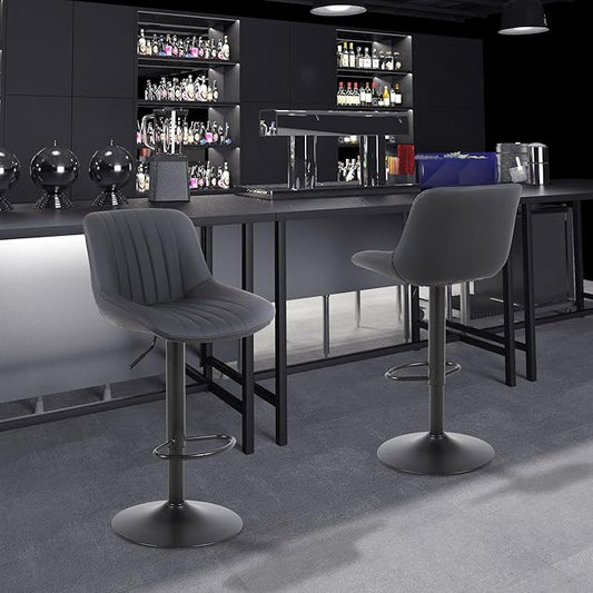 Bar Stools Set of 2, Swivel Counter Height Barstools with Back, Adjustable PU Leather Bar Chairs, Modern Armless Kitchen Island Stool, Black