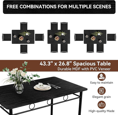 Vipbear Kitchen Dining Table Set for 4, 5-Piece Kitchen Table Set,Dining Room Table Sets,Rectangular Kitchen Table Set with 4 Chairs for Small Space, Dinette,Apartment,Rustic Black