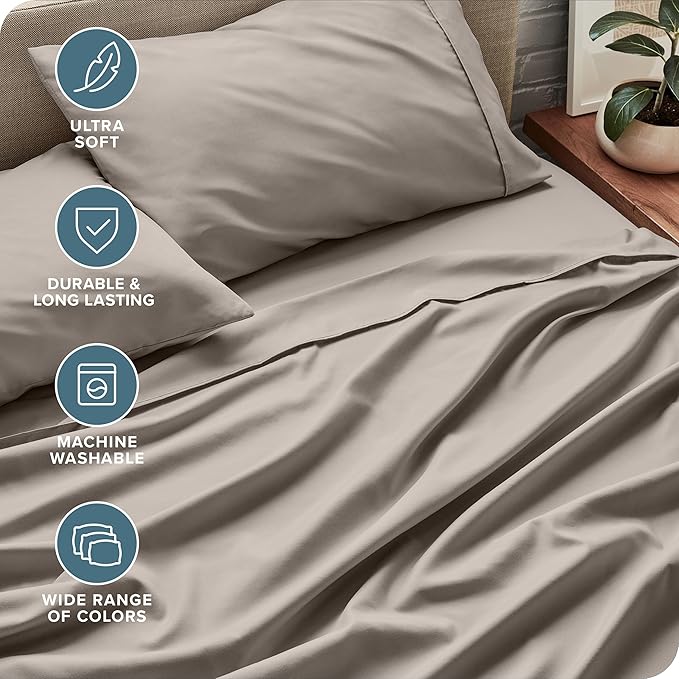 Bare Home Twin Sheet Set - 1800 Ultra-Soft Microfiber Twin Bed Sheets - Double Brushed - Deep Pockets - Easy Fit - Extra Soft - 3 Piece Set - Bedding Sheets & Pillowcases (Twin, Khaki)
