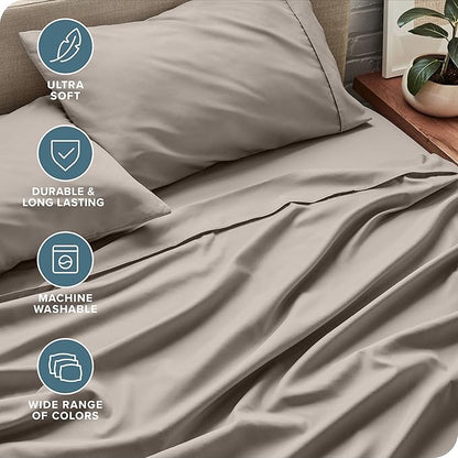 Bare Home California King Sheet Set - 1800 Ultra-Soft Microfiber Cal King Bed Sheets - Double Brushed - Deep Pockets - Easy Fit - 4 Piece Set - Bed Sheets (California King, Khaki)