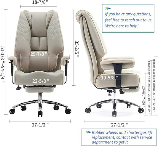 Big and Tall Office Chair 400lbs Wide Seat, Leather High Back Executive Office Chair with Foot Rest, Ergonomic Chairs Lumbar Support for Lower Back Pain Relief (Mesh Dark Beige)