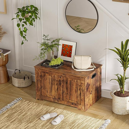DINZI LVJ Storage Chest, 31.5”Wooden Storage Box with 2 Safety Hinges, Entryway Shoe Bench with Flip-Top, Sturdy Trunk for Living Room, Bedroom, Easy Assembly, Rustic Brown