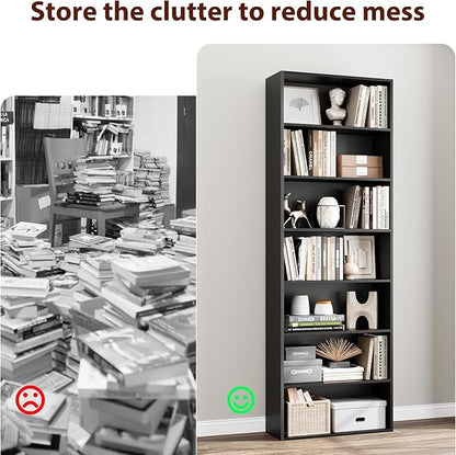 82" Tall Bookshelf, 7-Tier Open Shelves Bookcase, Freestanding Display Storage Shelves, Tall Bookcase Home Decor Furniture for Home Office, Living Room, Bedroom, Black