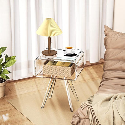 Acrylic Side Table, Acrylic Nightstand Bedside Table for Bedroom (Clear, 16.1'' x 11.8'' x 19.7'')