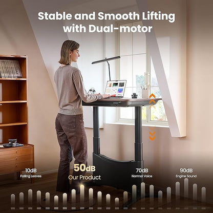 COLAMY Electric Adjustable Standing Desk – 48 x 28 Inch Sit Stand Desk with Drawer & Cable Management, Dual Motor Lift System, Ergonomic Footrest, Home Office Table (MFC Desktop, Light Maple + White)