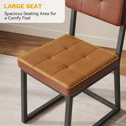 DWVO Modern Dining Chairs Set of 4 Brown Upholstered Kitchen Chairs with Faux Leather Cushion Seat and Heavy Duty Metal Leg for Kitchen Living Room Restaurant, Brown