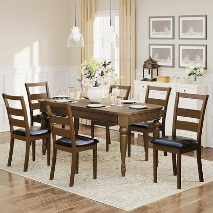 COLAMY Upholstered Dining Chairs Set of 4, PU Leather Ladder High Back Dining Room Kitchen Side Chair with Adjustable Foot Pegs, Dark Brown