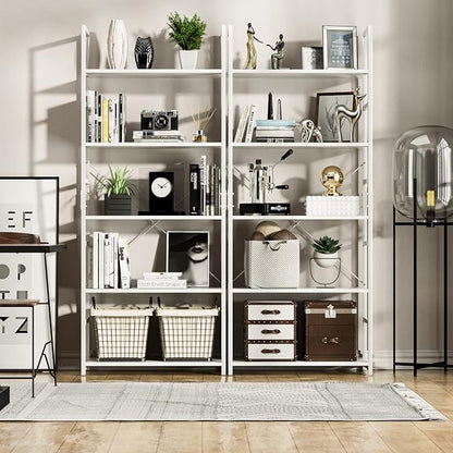 NUMENN 5 Tier Bookshelf, Tall Bookcase Shelf Storage Organizer, Modern Book Shelf for Bedroom, Living Room and Home Office, White