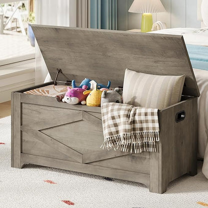GarveeHome 39.4" Storage Chest, Wooden Storage Bench with Safety Hinges, Easy Assembly, Large Toy Chest for Entryway, Living Room, Bedroom