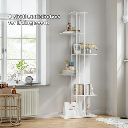 Bookshelf，Small Bookcase for Small Space，6-Tier Bookshelf for Living Room, Home Office, Study，9.45 x 20.8 x 62.2 Inches,White