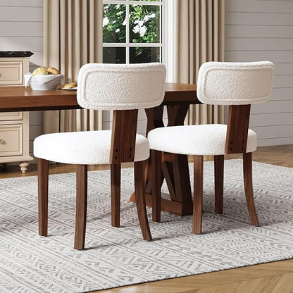 Mid-Century Dining Chair Set of 4, Upholstered Sherpa Seats with Ergonomic Curved Back and Adjustable Legs for Dining Room, Bedroom, Kitchen, White Sherpa