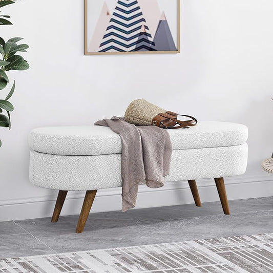 NicBex Ottoman Bench with Storage for Bedroom, 43.5" Upholstered End of Bed Bench with Rubber Wood Legs, Linen Storage Bench for Living Room or Entryway,