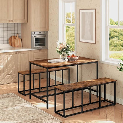 HOOBRO Dining Bench, 47.2 Inch Dining Table Bench, Industrial Style Kitchen Bench, Steel Frame, Easy to Assemble, for Kitchen, Dining Room, Rustic Brown and Black BF45CD01