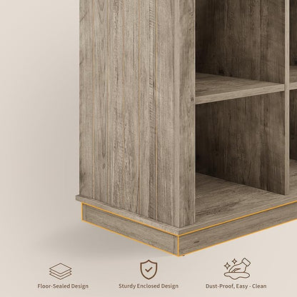 GarveeHome 8 Cube Storage Organizer Bookshelf, Farmhouse Horizontal Bookcase, 62 Inch Wood Storage Bookcase for Entryway, Long Low Bookshelves for Living Room (Grey, 8 Cube)