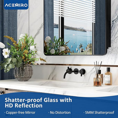 30x32 Inch Bathroom Medicine Cabinet with Mirror Black Metal Framed Mirror Cabinet Recessed or Surface Wall Mounted Medicine Cabinets for Bathroom