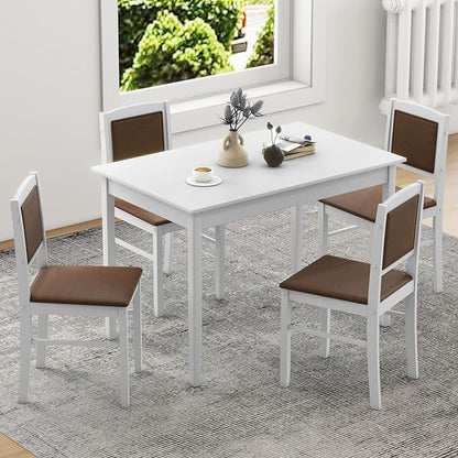 Giantex 5-Piece Dining Table Set for 4 - Breakfast Nook Table Set with Kitchen Table, 4 Upholstered Chairs, Wood Legs, Space-Saving Dinette Set, Kitchen Table Chairs Set of 4 (White+Brown)