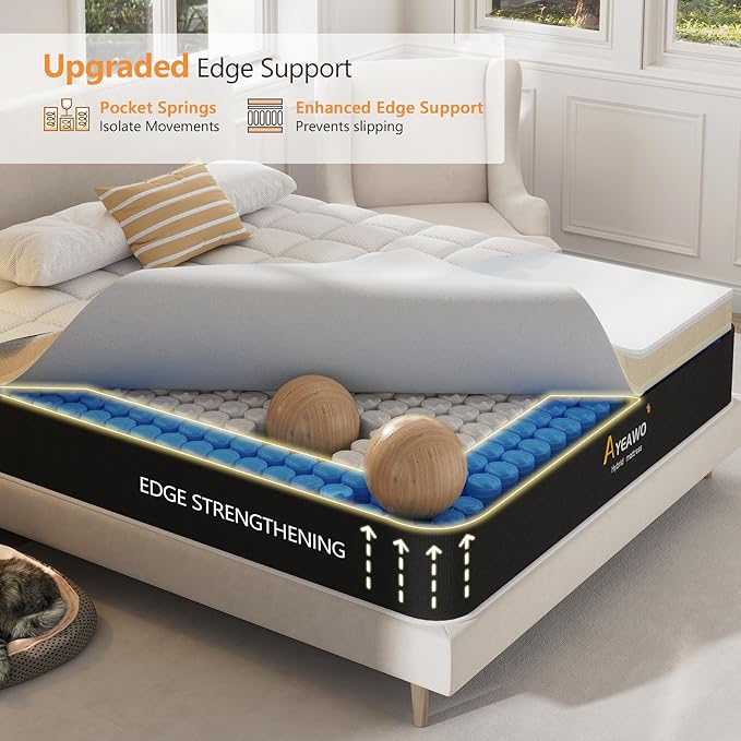 Queen Mattress, 10 Inch Hybrid Queen Bed Mattress with Gel Memory Foam and Pocketed Springs, Bed in a Box, Pressure Relief and Motion Isolation, Breathable & Comfort Feel, CertiPUR-US