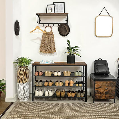 VASAGLE 4 Tier Shoe Rack, Shoe Organizer for Closet, Entryway, 16-20 Pairs of Shoes, Large Shoe Rack Organizer with 3 Metal Mesh Shelves, 11.8 x 39.4 x 28.3 Inches, Rustic Brown and Black ULBS14BX
