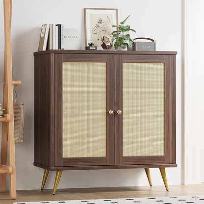 Shintenchi Rattan Buffet Cabinet with Storage, Sideboard Buffet Cabinet with Rattan Decor Doors, Modern Wood Cupboard for Kitchen Living Room Dining Room Hallway Entry,Brown