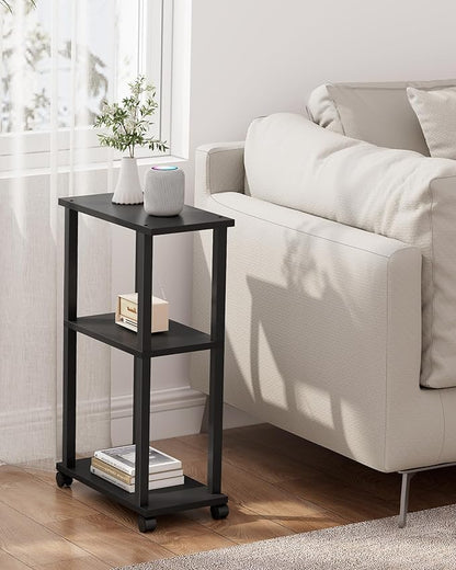 TUTOTAK Small Side Table, Narrow End Table, Bedside Table, Couch Side Table with Wheels for Living Room or Bedroom, Black TB01BK061