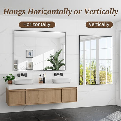 Bathroom Mirror 48" x 36", Large Rectangle Wall Mirror, Black Metal Frame Wall Mounted Mirrors for Bathroom, Vanity, Bedroom, Entryway Decor(Horizontal/Vertical)