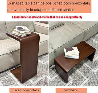 C Shaped End Table 24.4in High, Solid Wood C Side Table for Couch Sofa and Bed, Sofa Tables That Slide Under for Space Saving, Small Snack C Tables for Living Room Bedroom (H 24.4″ - Brown, 1)