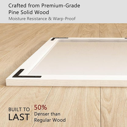 VocalStar White Wood Framed Mirror 24 x 32 Inch, Rustic Natural White Wooden Rectangle Bathroom Vanity Wall Mirror for Farmhouse Boho Decor, 1/4-inch Shatterproof Glass | Waterproof
