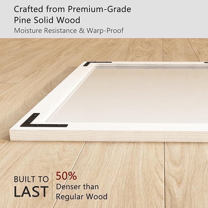 VocalStar White Wood Framed Mirror 28 x 40 Inch, Rustic Natural White Wooden Rectangle Bathroom Vanity Wall Mirror for Farmhouse Boho Decor, 1/4-inch Shatterproof Glass | Waterproof
