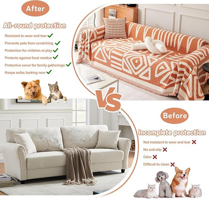 HANDONTIME Orange Sofa Covers for Chair Recliner Chenille Couch Throw Cover Pet Furniture Protector Thick Washable, 71" X71"