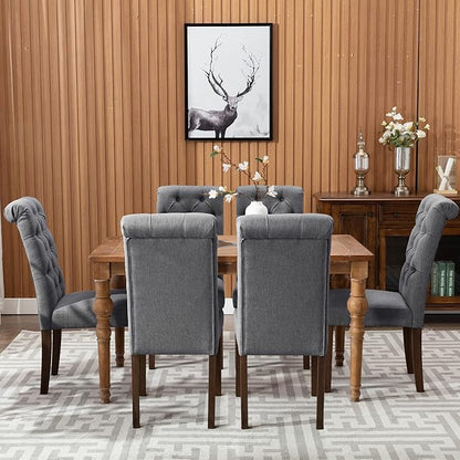 COLAMY Button Tufted Dining Chairs Set of 4, Parsons Upholstered Fabric Dining Room Chairs Kitchen Chairs with Wood Legs and Padded Seat, Dark Grey