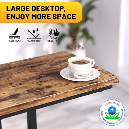 C Shaped End Table with Metal Frame, 2 Tier Sturdy C Table Side Table for Couch Sofa Bedside Small Space, C Snack Table TV Tray Record Player Stand Small Tables for Living Room Bedroom, Rustic Brown