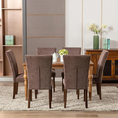 COLAMY Upholstered Parsons Dining Chairs Set of 4, Fabric Dining Room Kitchen Side Chair with Nailhead Trim and Wood Legs - Brown