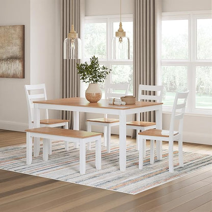 Signature Design by Ashley Gesthaven Modern Dining Table with 4 Chairs and Bench, Set of 6, White & Light Brown