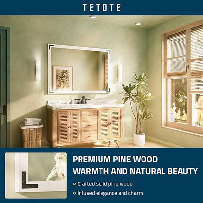 TETOTE 48 x 36 White Wooden Mirror for Bathroom Wall/Bedroom/Living Room/Entryway Farmhouse Rustic Wall Mirror Waterproof (Horizontal/Vertical Mounted)