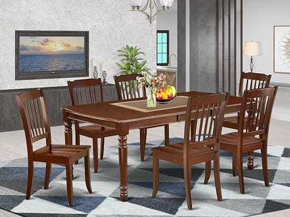 East West Furniture DODA7-MAH-W 7 Piece Kitchen Table & Chairs Set Consist of a Rectangle Dining Room Table with Butterfly Leaf and 6 Solid Wood Seat Chairs, 42x78 Inch, Mahogany