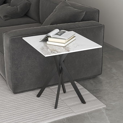 White Marble Side Coffee Table Set of 2 with Metal Legs, Sintered Stone Square Modern Small End Table for Living Room Sofa Table Home Bed Office (2 Pieces, 20"×20"×22")