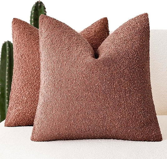 Foindtower Pack of 2 Textured Boucle Throw Pillow Covers Accent Solid Decorative Pillow Cases Cozy Woven Couch Cushion Case for Sofa Bedroom Living Room Home Decor 20x20 Inch Orange Rust Red