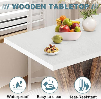 Dining Table for 4-6, 47" Farmhouse Dinner Table with with Wooden Tabletop and Heavy Duty Pedestal Wooden Rectangular Kitchen Tables for Dining Room, Kitchen, Living Room, White & Brown