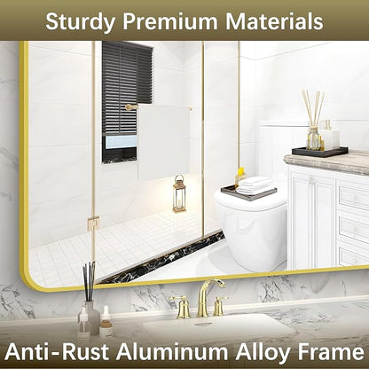 Arched Bathroom Mirror, 36"x48" Gold Arch Mirror for Bathroom, Wall Mounted Mirror, Gold Vanity Wall Mirror w/Metal Frame for Bedroom, Entryway, Living Room, Vertically Hanging or Leaning Against