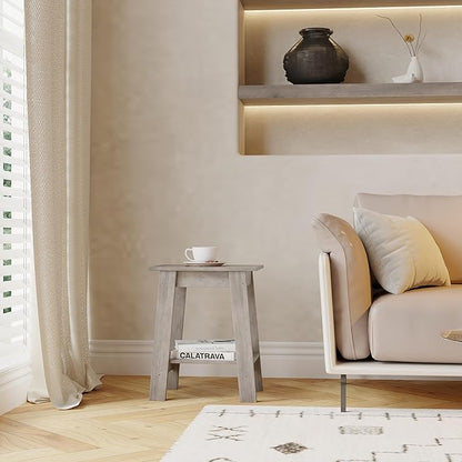End Table with Double Storage Shelves, Small Space Side Table for Farmhouse Bedroom, Studio Apartment, Entryway, Grey