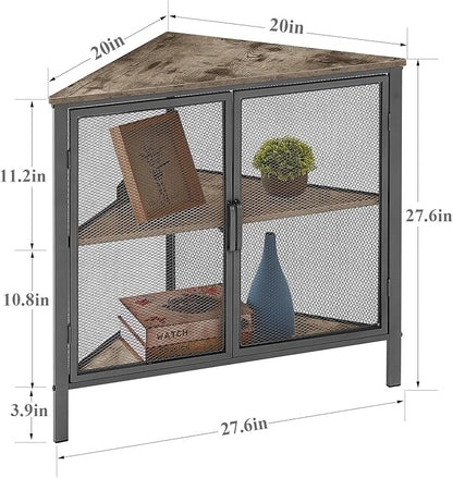 VECELO Corner Cabinet/Table, 3-Tier Shelves with Protection Door, Metal Frame Storage Shelf Organizer for Small Space, Living Room, Kitchen, Bathroom, Set of 1, Grey