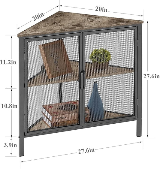 VECELO Corner Cabinet/Table, 3-Tier Shelves with Protection Door, Metal Frame Storage Shelf Organizer for Small Space, Living Room, Kitchen, Bathroom, Set of 1, Grey